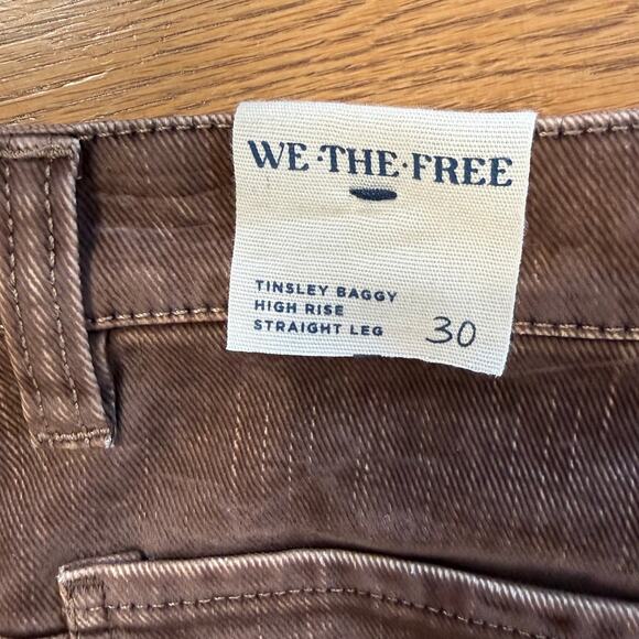 FREE PEOPLE Tinsley Baggy High Rise Flocked Jeans / Chocolate Brown SZ 30 - Picture 14 of 15